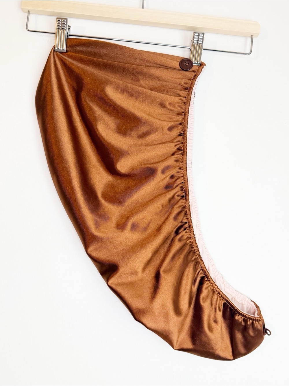 Nora Rose Satin Copper Ruched Hair Bonnet with Button Loop